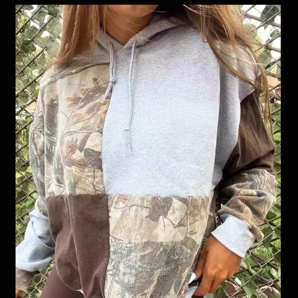 Drawstring Patchwork Long Sleeve Hoodie - Picture 1 of 5